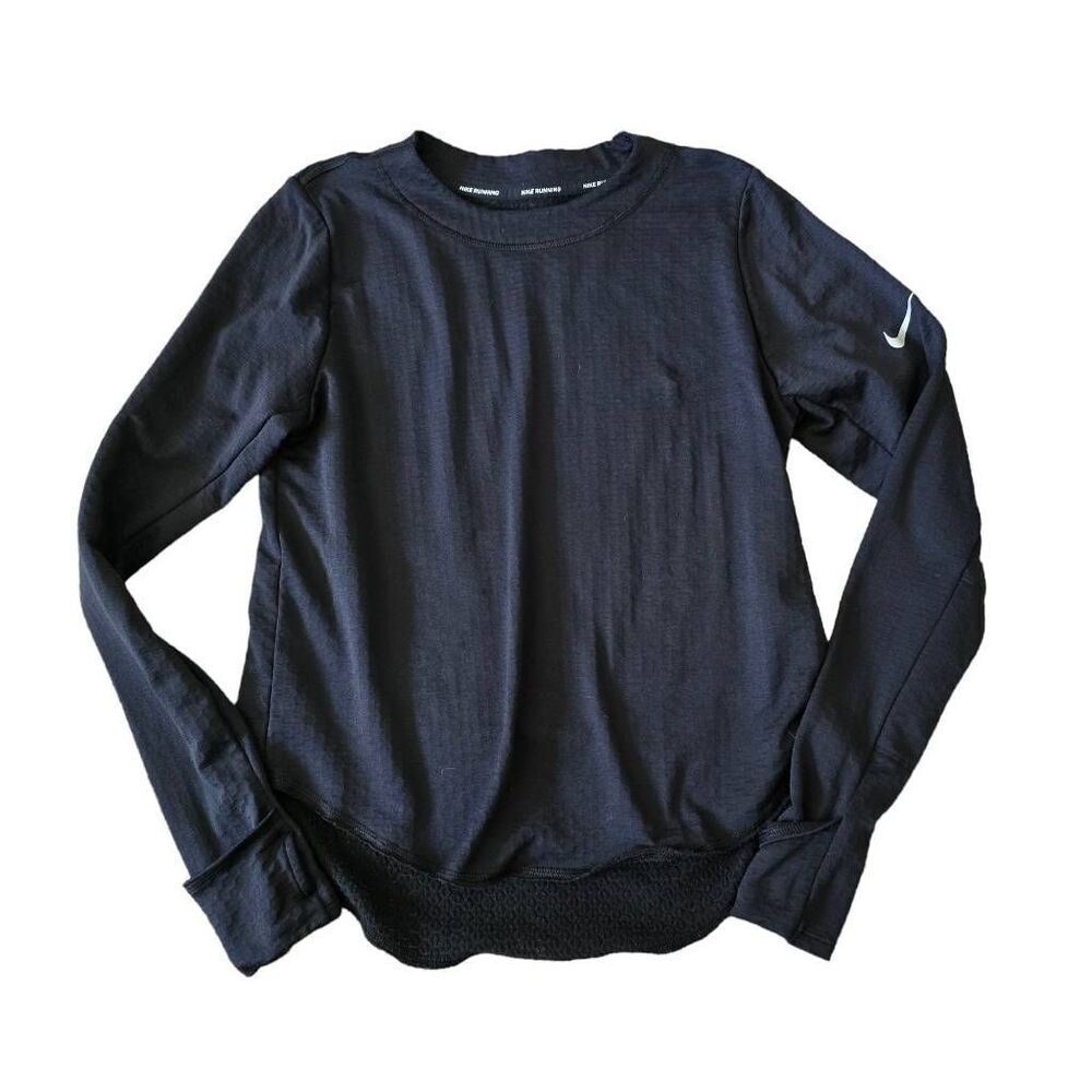 Nike DRI-FIT Activewear Top Women Small Black Crew Neck Athletic Long Sleeve